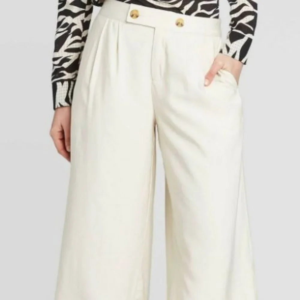 Who What Wear Wide Leg Crop High Rise Cream Pant Size 12 Misses NWT